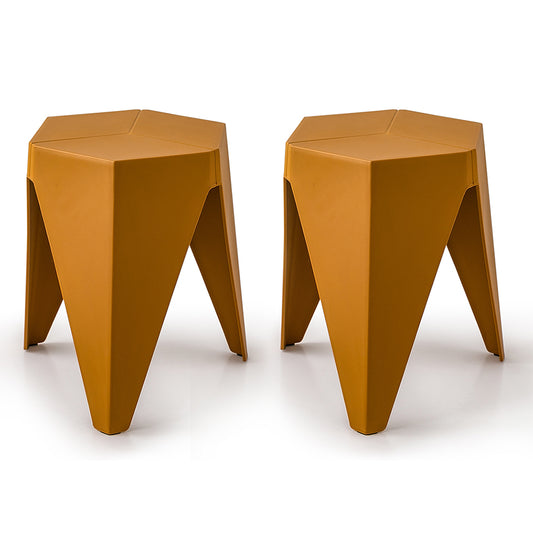 Set of 2 Puzzle Stool Plastic Stacking Stools Chair Outdoor Indoor Yellow - image1