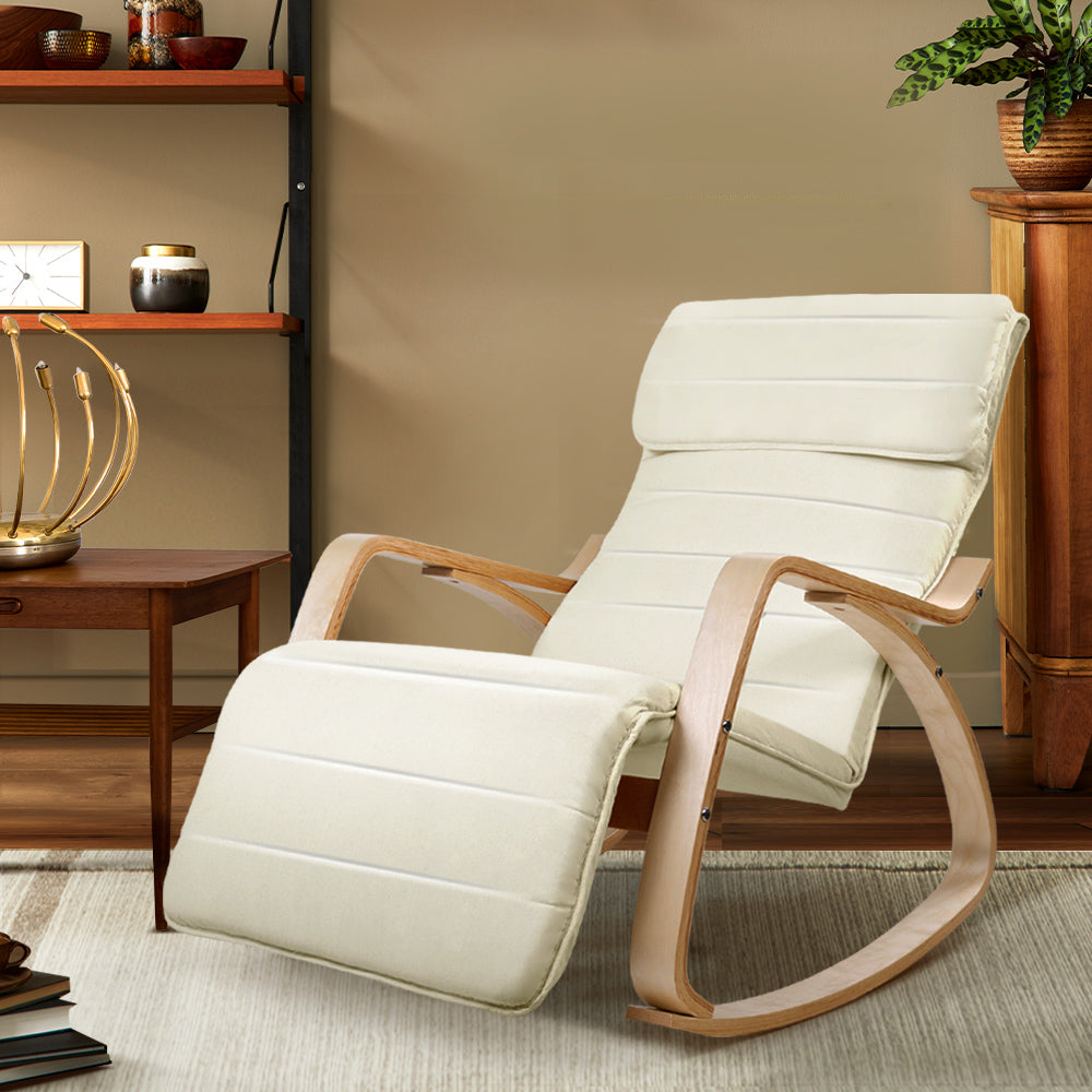 Fabric Rocking Armchair with Adjustable Footrest - Beige - image8