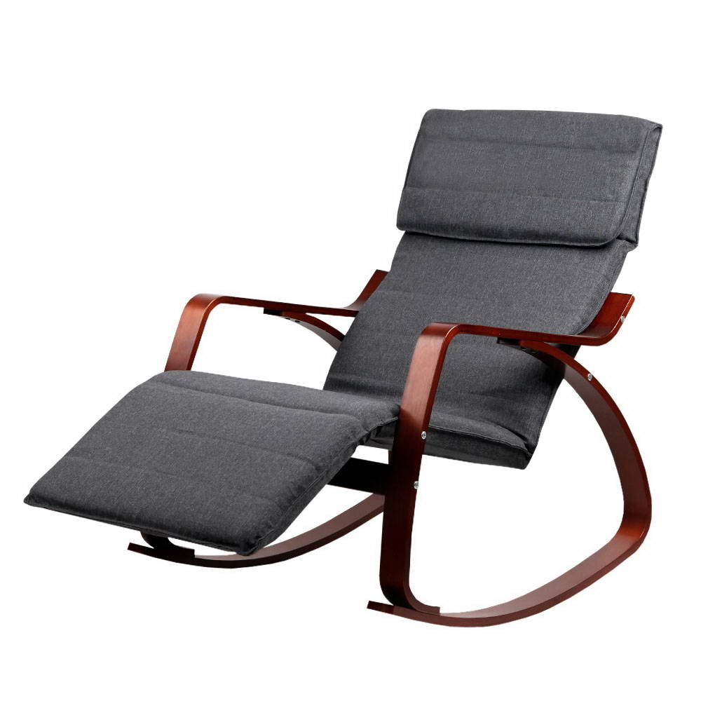 Fabric Rocking Armchair with Adjustable Footrest - Charcoal - image1