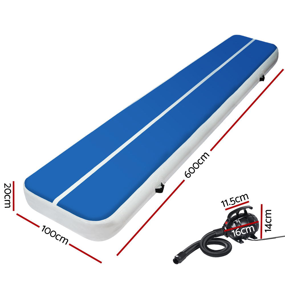 6X1M Inflatable Air Track Mat 20CM Thick with Pump Tumbling Gymnastics Blue - image2