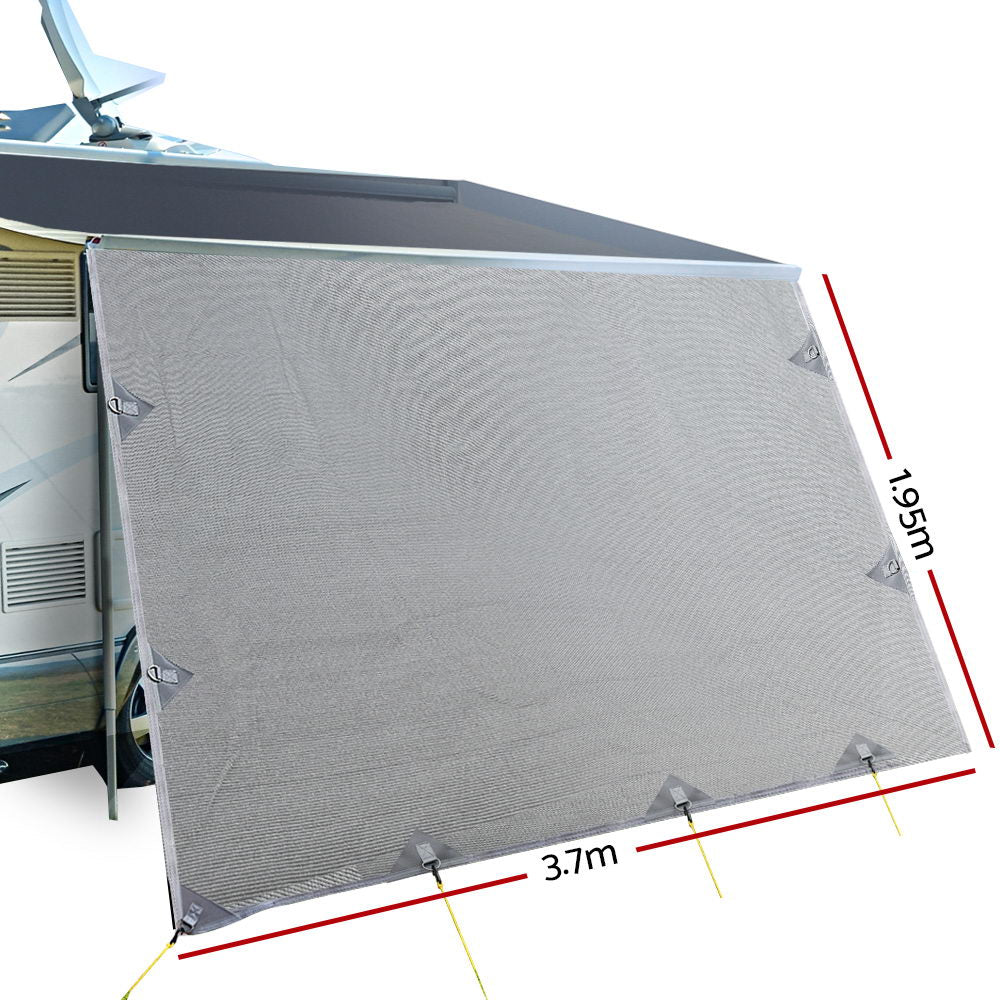 3.7M Caravan Privacy Screens 1.95m Roll Out Awning End Wall Side Sun Shade - image2