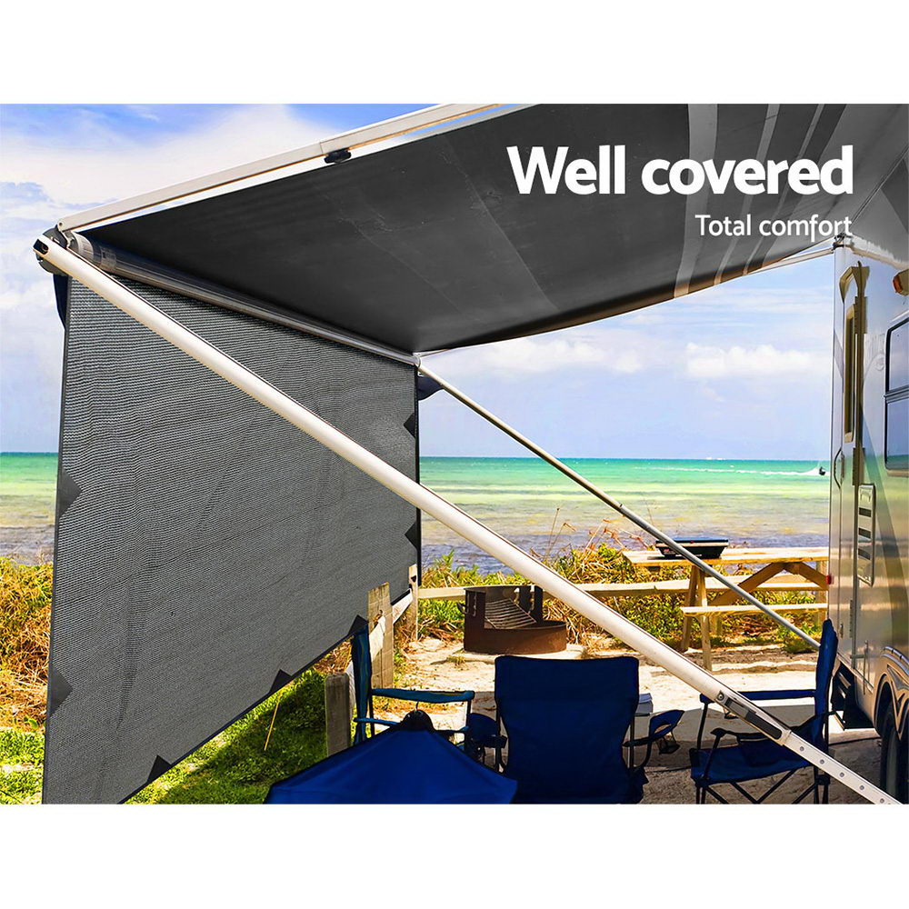 3.7M Caravan Privacy Screens 1.95m Roll Out Awning End Wall Side Sun Shade - image4