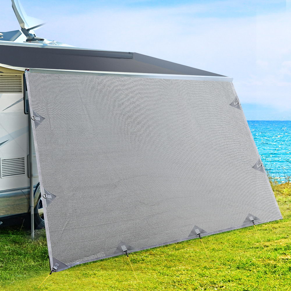 3.7M Caravan Privacy Screens 1.95m Roll Out Awning End Wall Side Sun Shade - image7