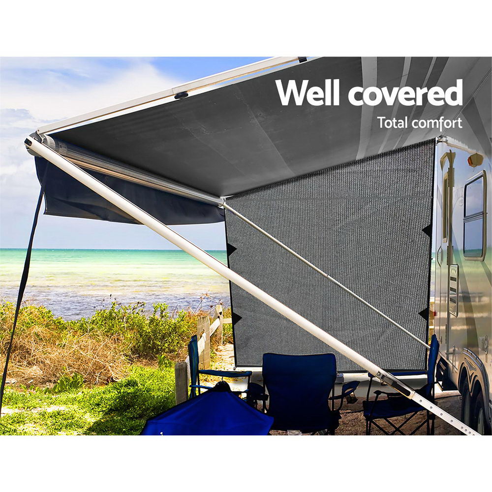 Grey Caravan Privacy Screen 1.95 x 2.2M End Wall Side Sun Shade Roll Out Awning - image4