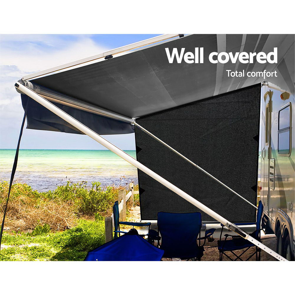 Black Caravan Privacy Screen 1.95 x 2.2M End Wall or Side Sun Shade Roll Out - image4