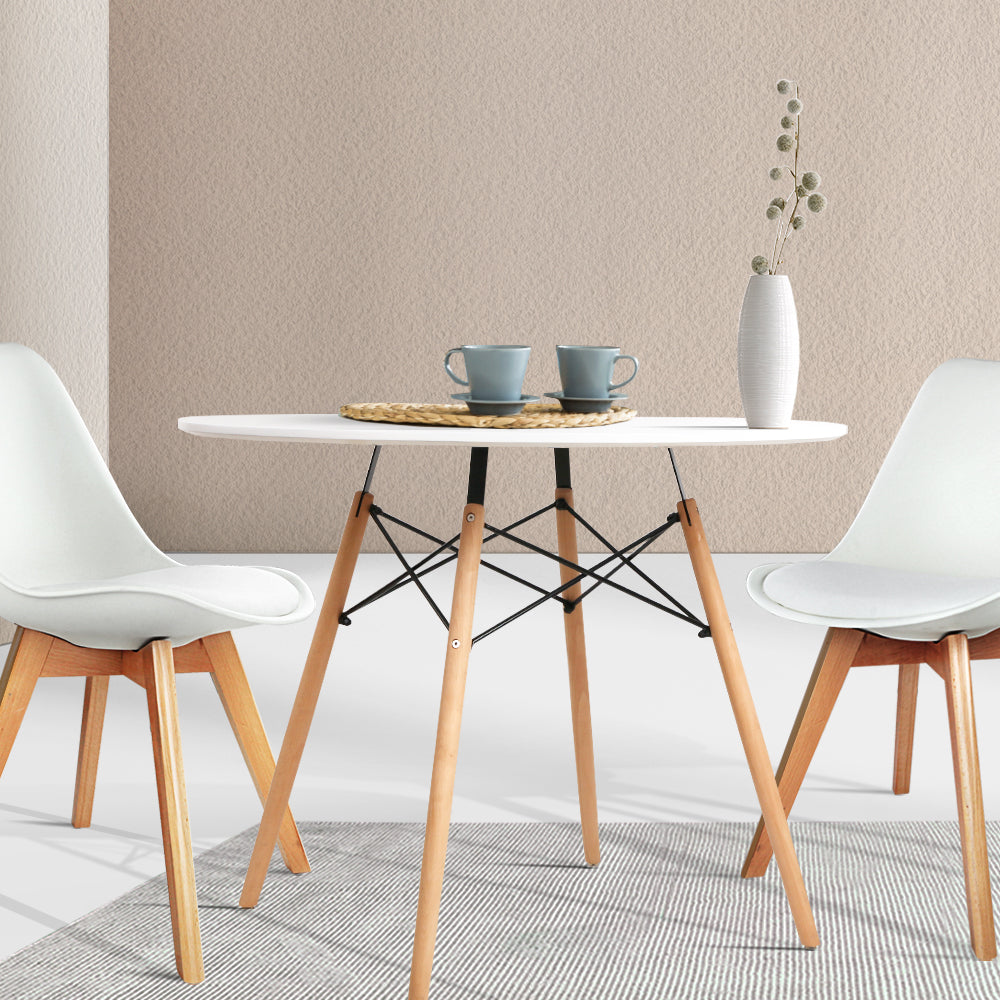 Dining Table Round 4 Seater Replica Tables Cafe Timber White 90cm - image7