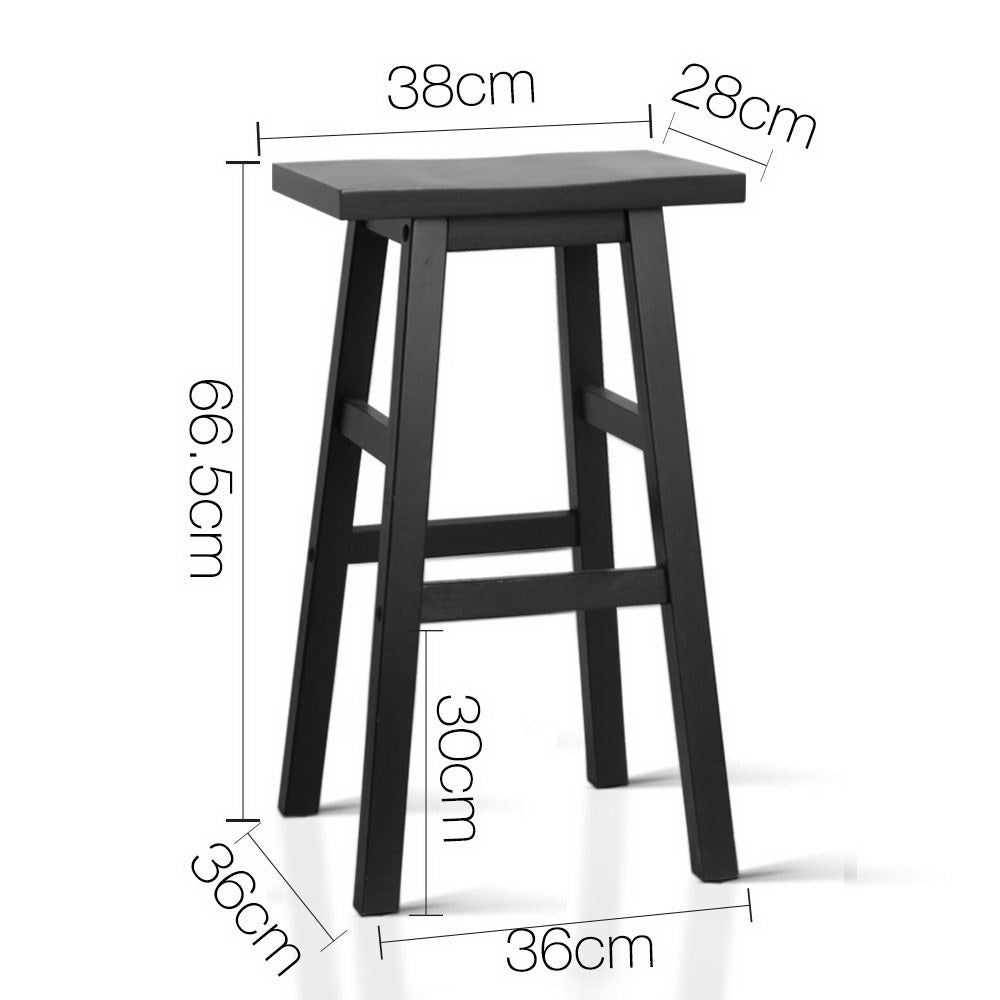 Set of 2 Beech Wood Bar Stools - Black - image2