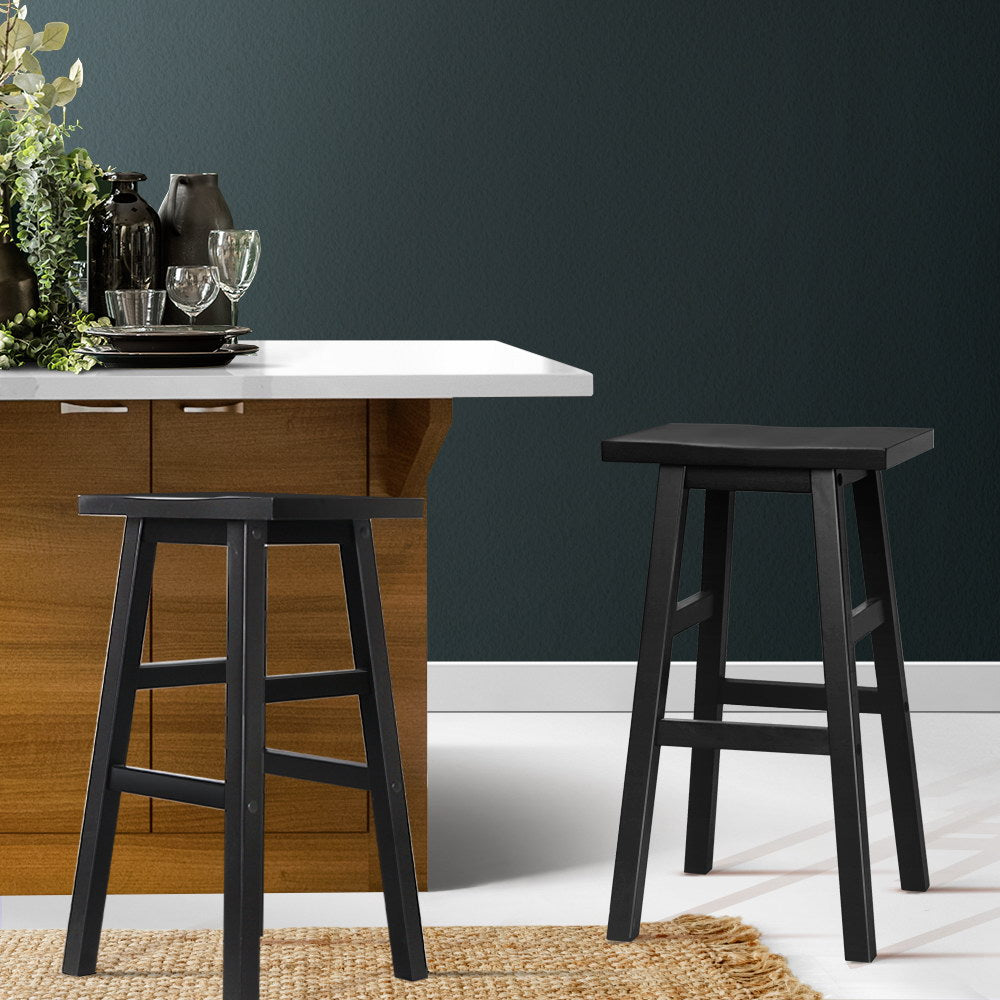 Set of 2 Beech Wood Bar Stools - Black - image7