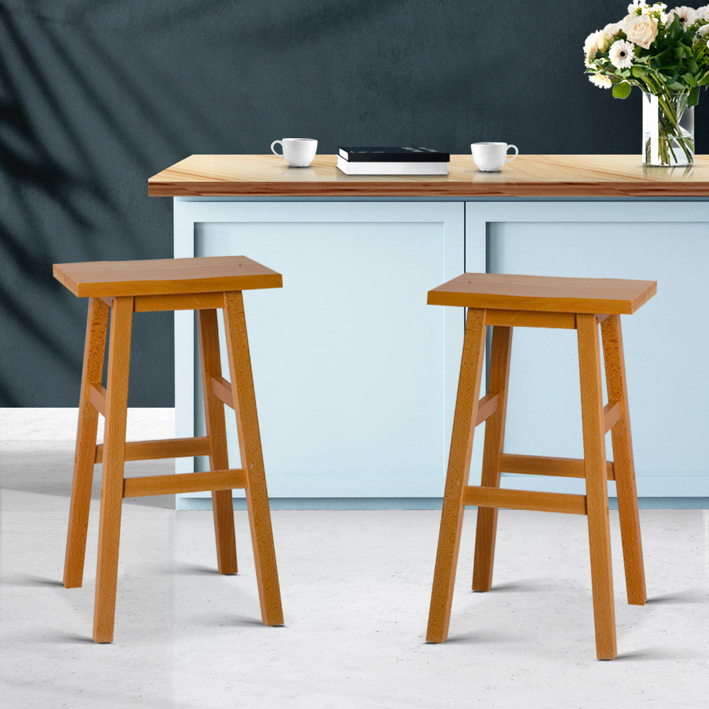 Set of 2 Beech Wood Bar Stools - Natural - image7