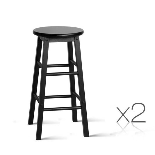 Set of 2 Beech Wood Backless Bar Stools - Black - image1