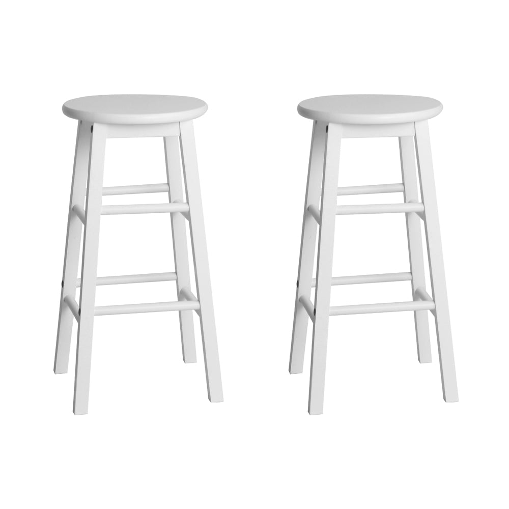 Set of 2 Beech Wood Backless Bar Stools - White - image1