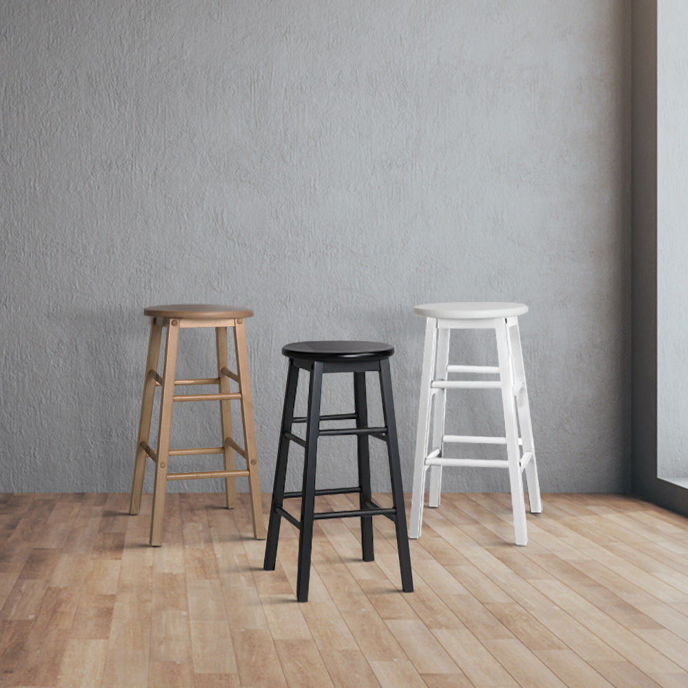 Set of 2 Beech Wood Backless Bar Stools - White - image7