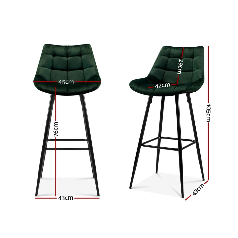 Set of 2 Velvet Bar Stools - Green - image2