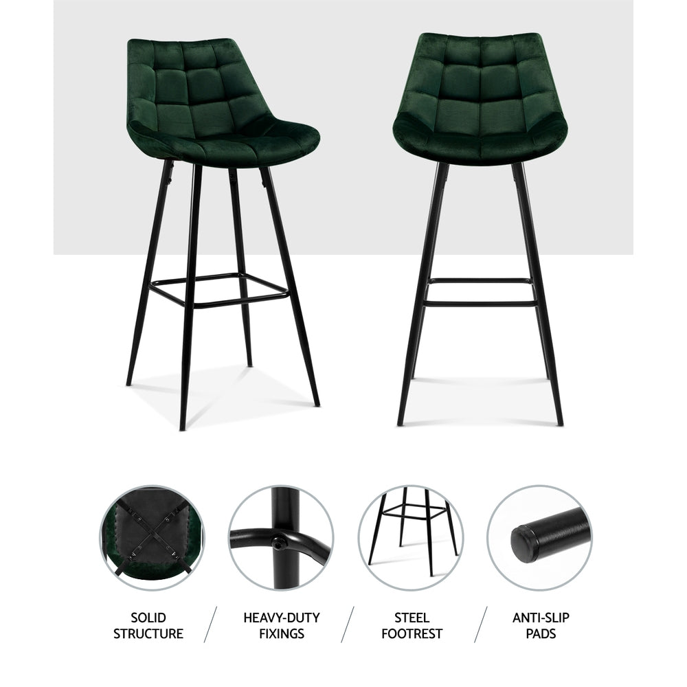 Set of 2 Velvet Bar Stools - Green - image3