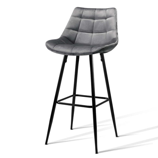 Set of 2 Velvet Bar Stools - Grey - image1