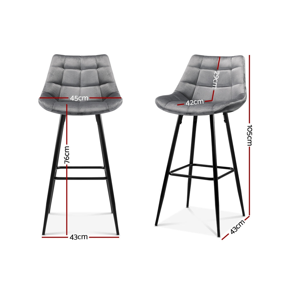 Set of 2 Velvet Bar Stools - Grey - image2