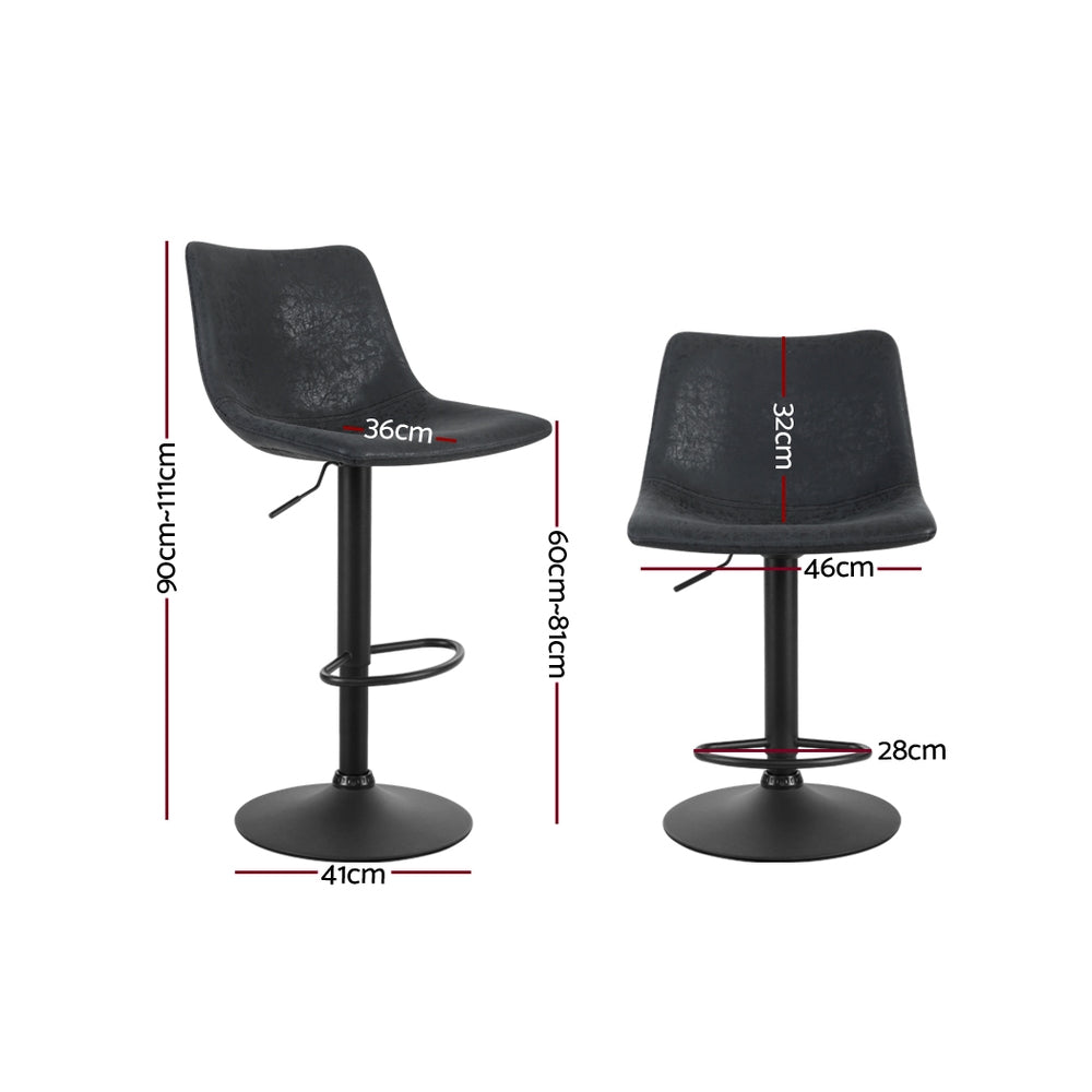 Set of 2 Bar Stools Gas Lift- Black - image2