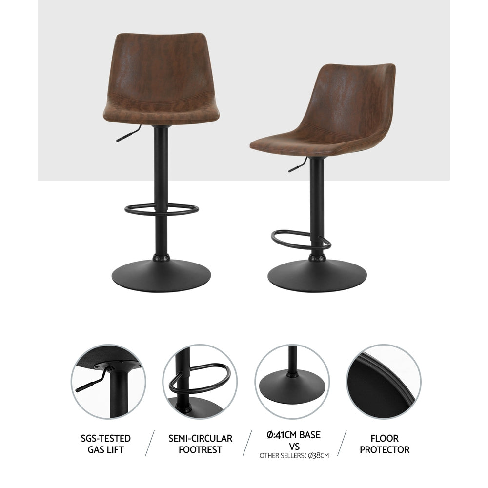 Set of 2 Bar Stools Gas Lift PU Leather- Brown - image3