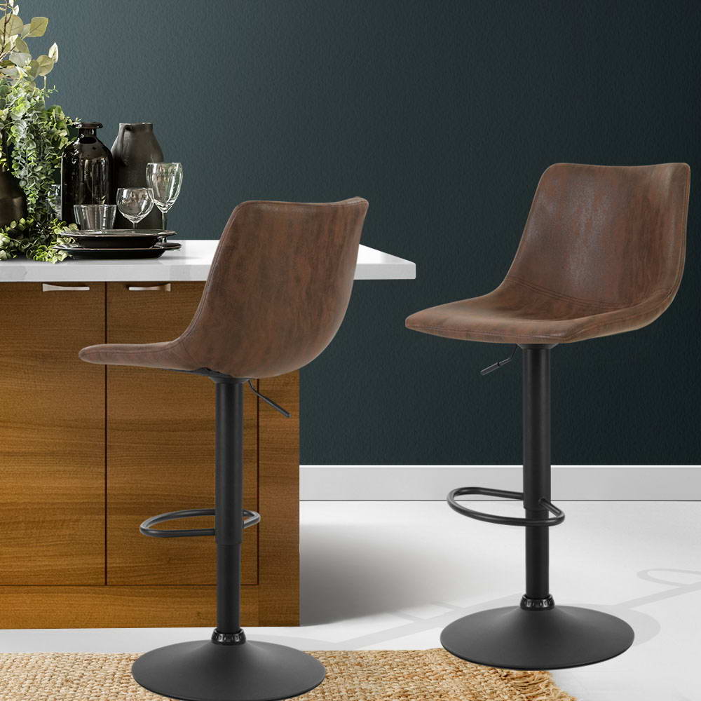 Set of 2 Bar Stools Gas Lift PU Leather- Brown - image7