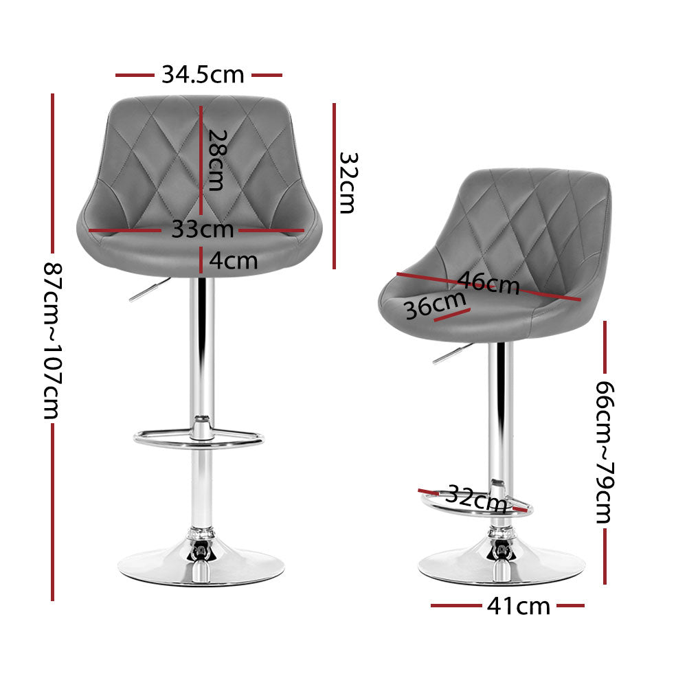 Set of 4 Bar Stools PU Leather Diamond Style - Grey - image2