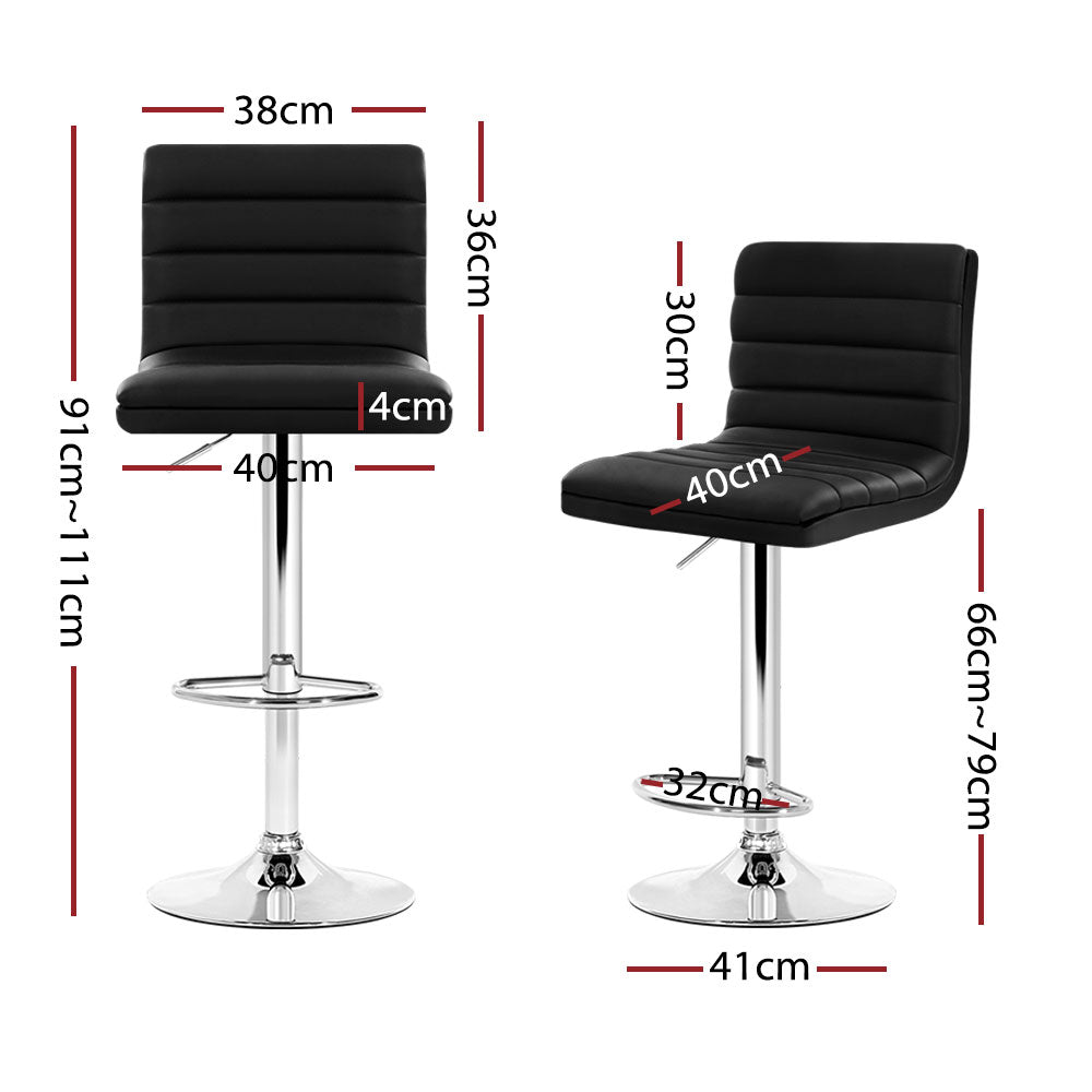 Set of 4 PU Leather Lined Pattern Bar Stools- Black and Chrome - image2