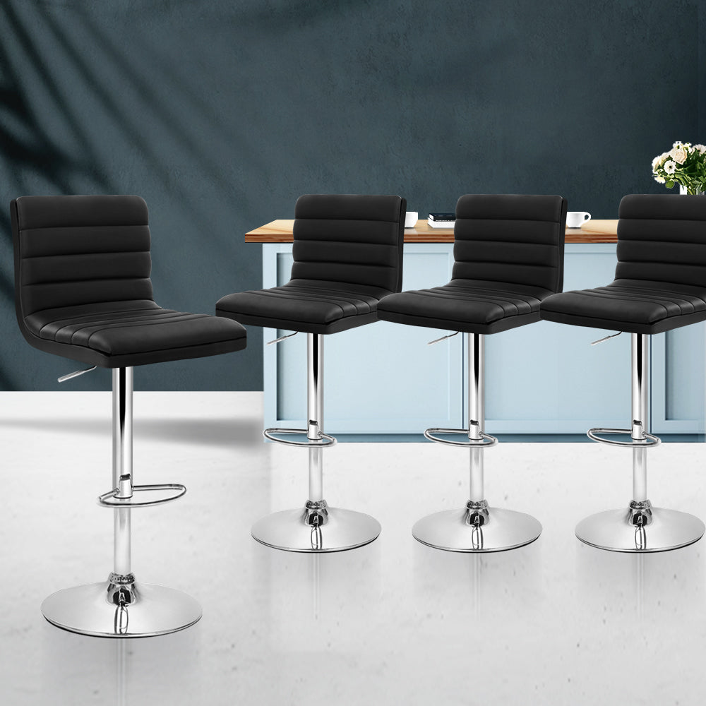 Set of 4 PU Leather Lined Pattern Bar Stools- Black and Chrome - image7