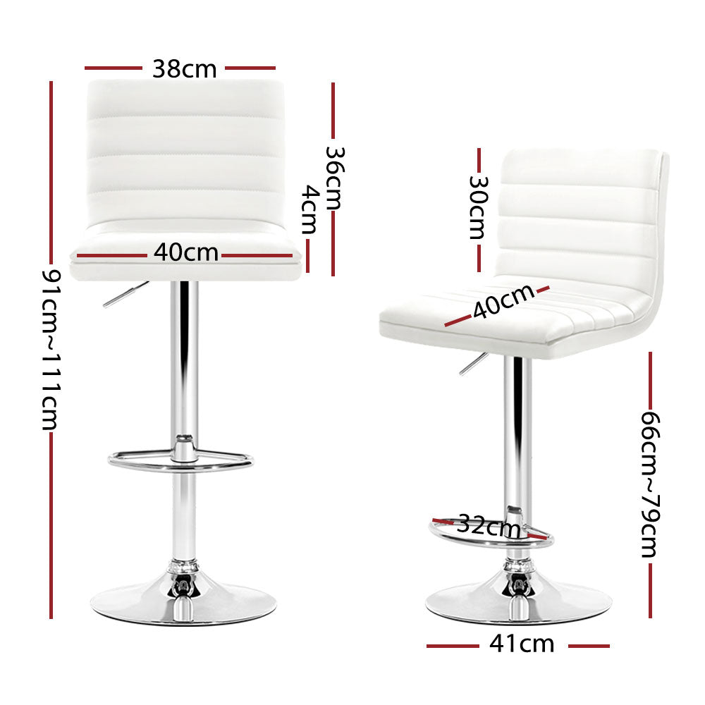 Set of 4 PU Leather Lined Pattern Bar Stools- White and Chrome - image2