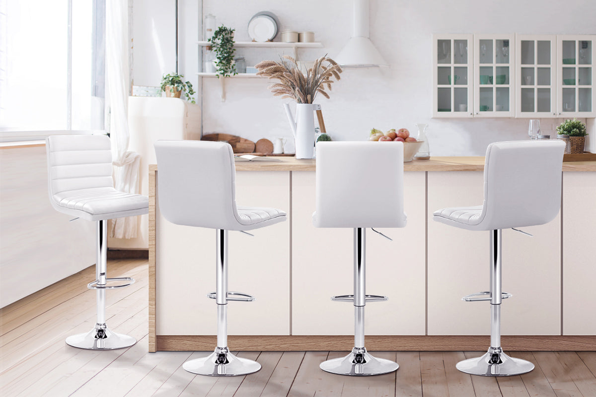 Set of 4 PU Leather Lined Pattern Bar Stools- White and Chrome - image9