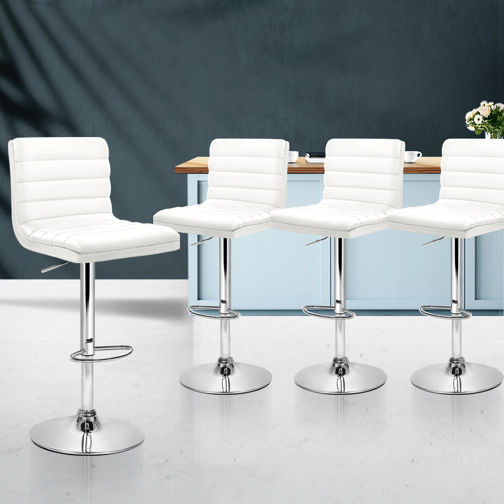 Set of 4 PU Leather Lined Pattern Bar Stools- White and Chrome - image7