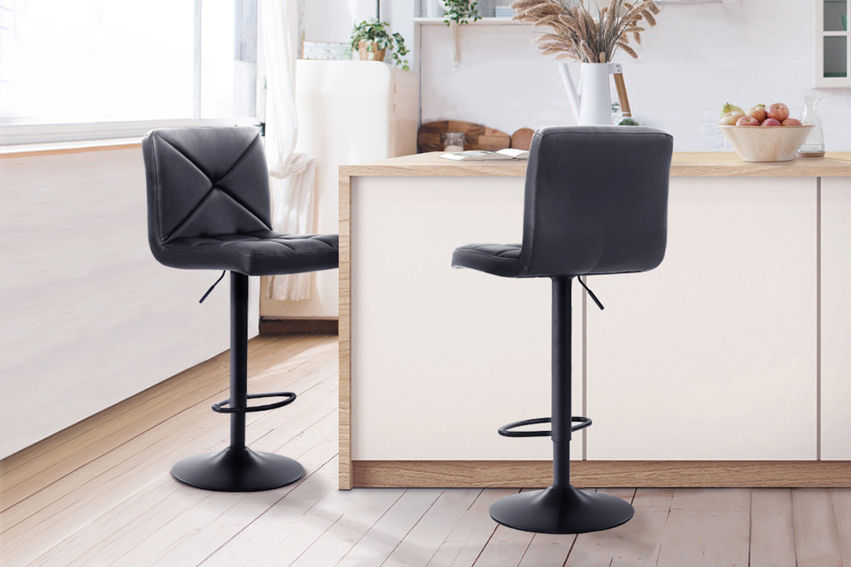 Set of 2 PU Leather Gas Lift Bar Stools - Black - image9