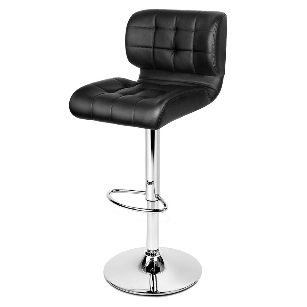 Set of 2 PU Leather Gas Lift Bar Stools - Black and Chrome - image1