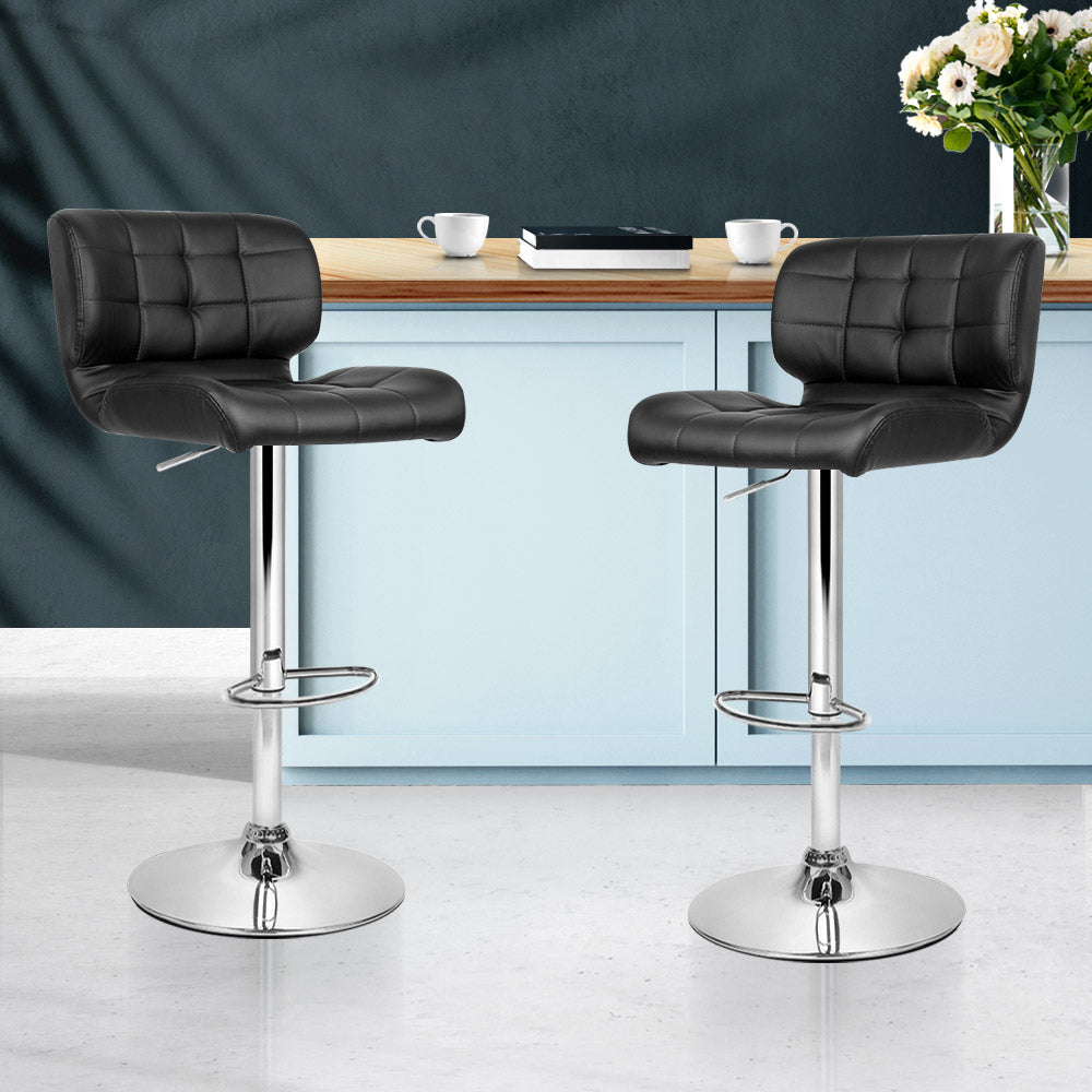 Set of 2 PU Leather Gas Lift Bar Stools - Black and Chrome - image8