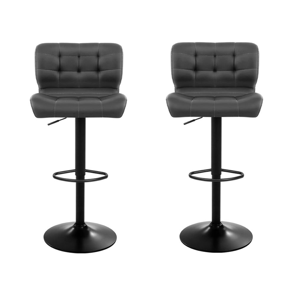 Set of 2 Kitchen Bar Stools Gas Lift Plush PU Leather - Black and Grey - image3