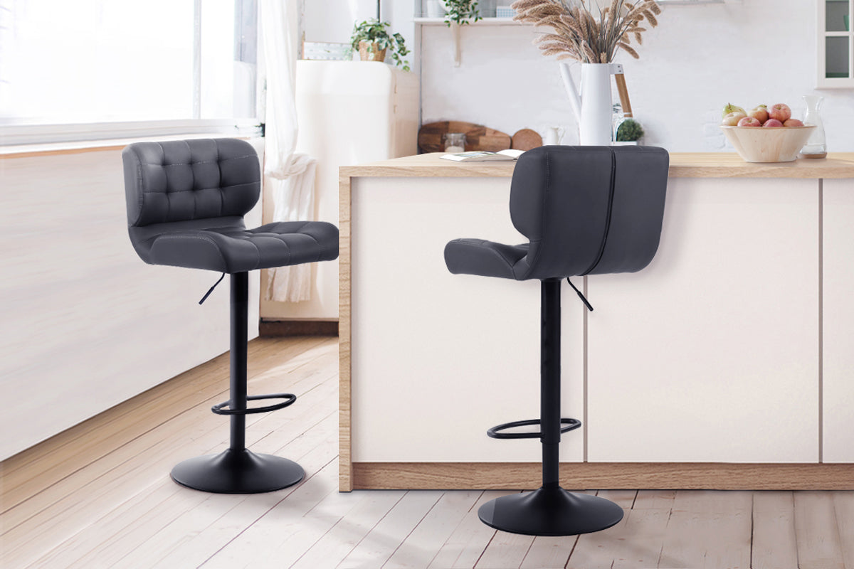 Set of 2 Kitchen Bar Stools Gas Lift Plush PU Leather - Black and Grey - image9