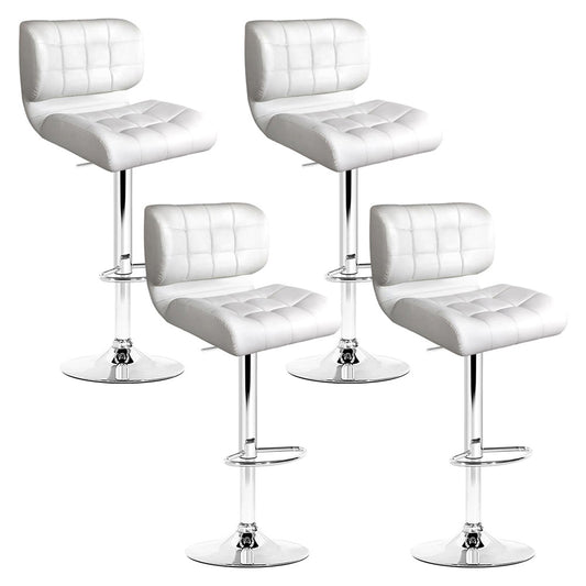 Set of 4 PU Leather Gas Lift Bar Stools - White and Chrome - image1