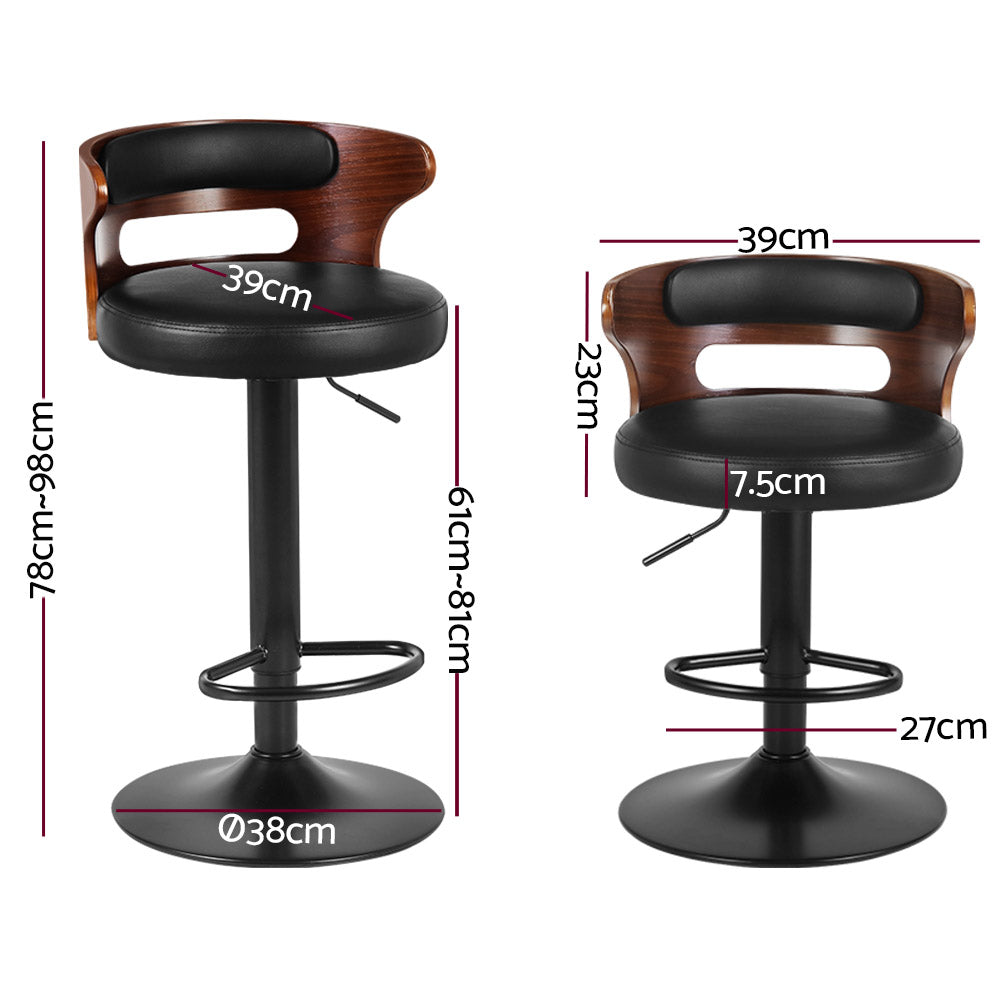 Artiss Set of 2 Bar Stools Kitchen Wooden Gas Lift Leather Stool Metal Black Barstools - image2