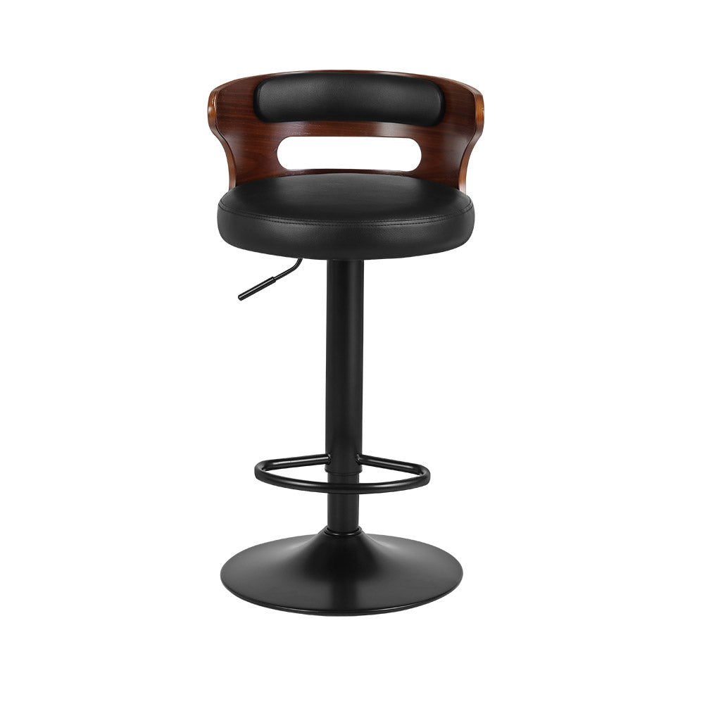 Artiss Set of 2 Bar Stools Kitchen Wooden Gas Lift Leather Stool Metal Black Barstools - image3