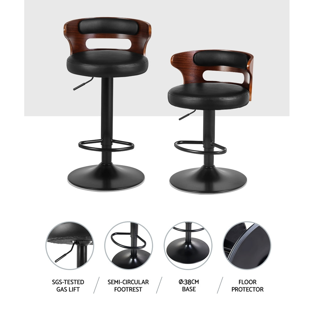 Artiss Set of 2 Bar Stools Kitchen Wooden Gas Lift Leather Stool Metal Black Barstools - image5