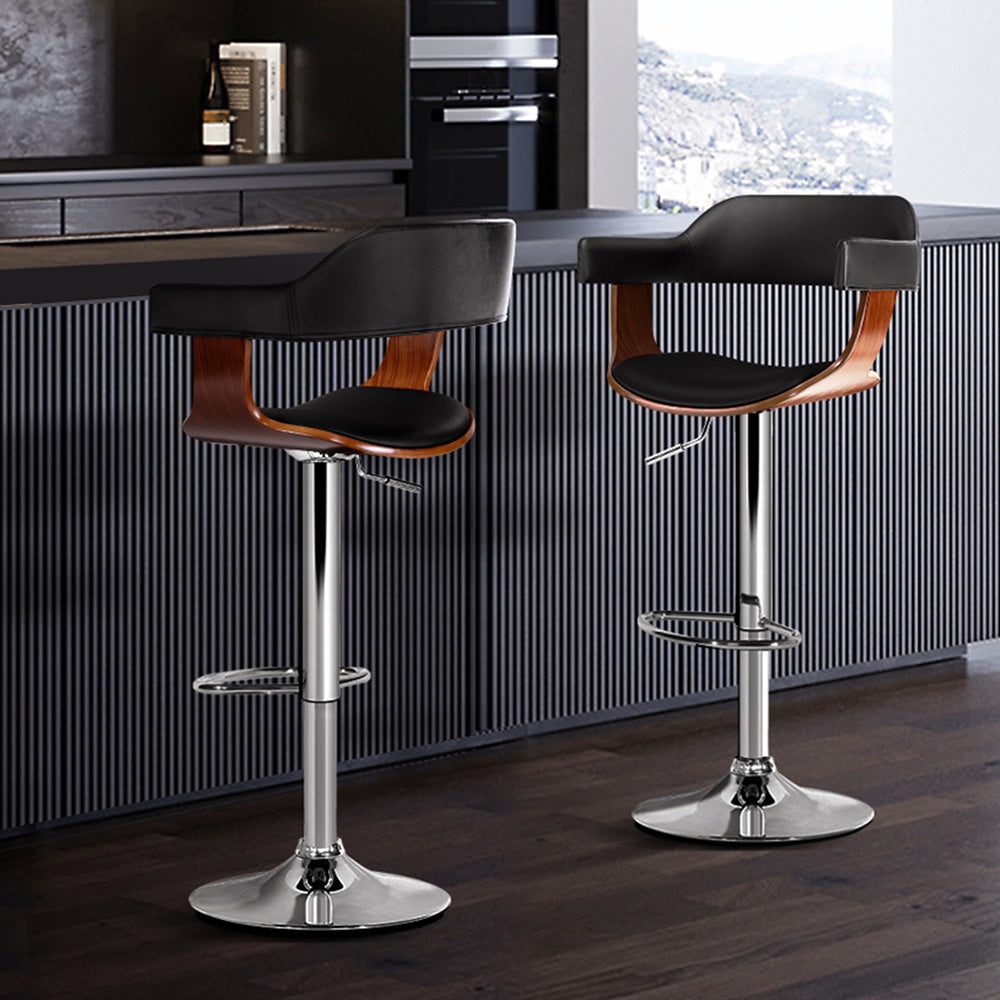 Set of 2 Wooden Bar Stool - Black and Wood - image8