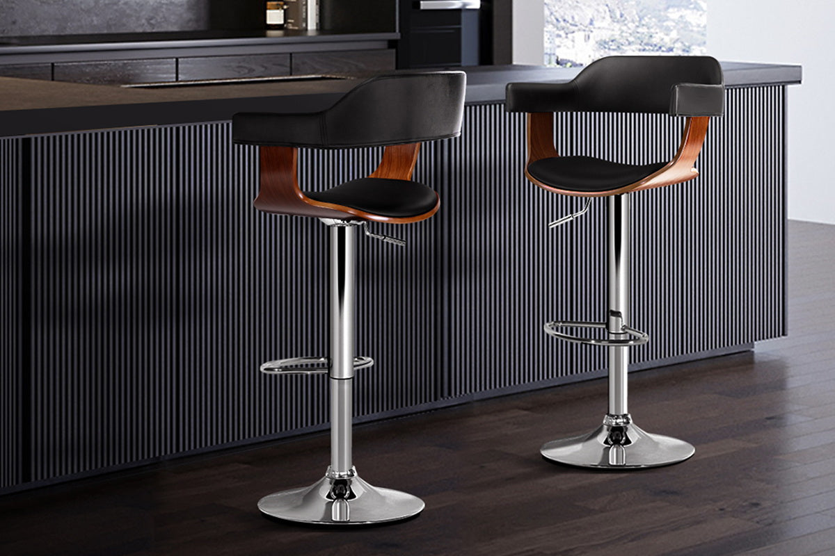 Set of 2 Wooden Bar Stool - Black and Wood - image9