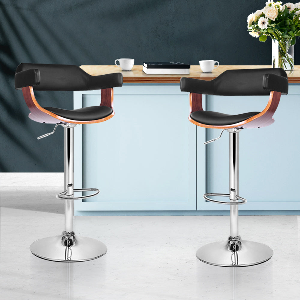 Set of 2 Wooden Bar Stool - Black and Wood - image7