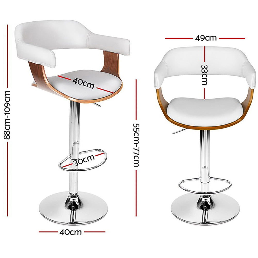 Set of 2 Wooden PU Leather Bar Stool - White and Chrome - image2