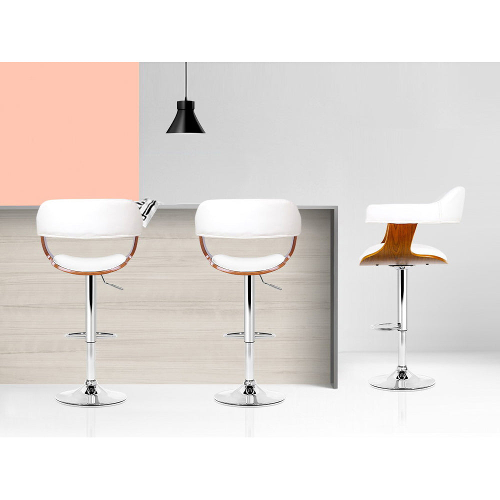 Set of 2 Wooden PU Leather Bar Stool - White and Chrome - image6