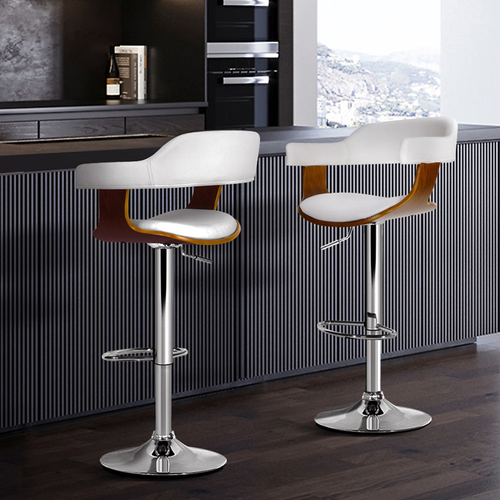 Set of 2 Wooden PU Leather Bar Stool - White and Chrome - image8