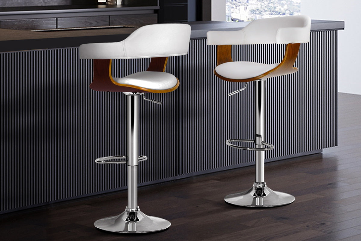 Set of 2 Wooden PU Leather Bar Stool - White and Chrome - image9