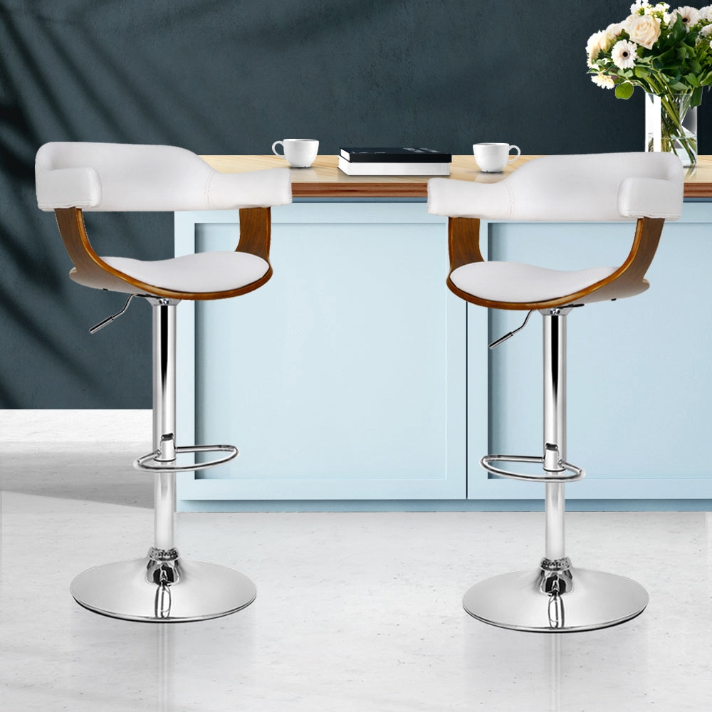 Set of 2 Wooden PU Leather Bar Stool - White and Chrome - image7