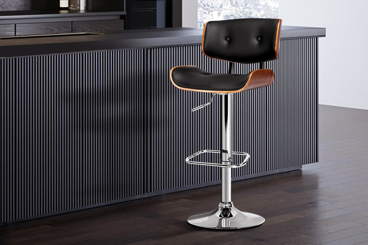 Wooden Gas Lift Bar Stool - Black and Chrome - image9