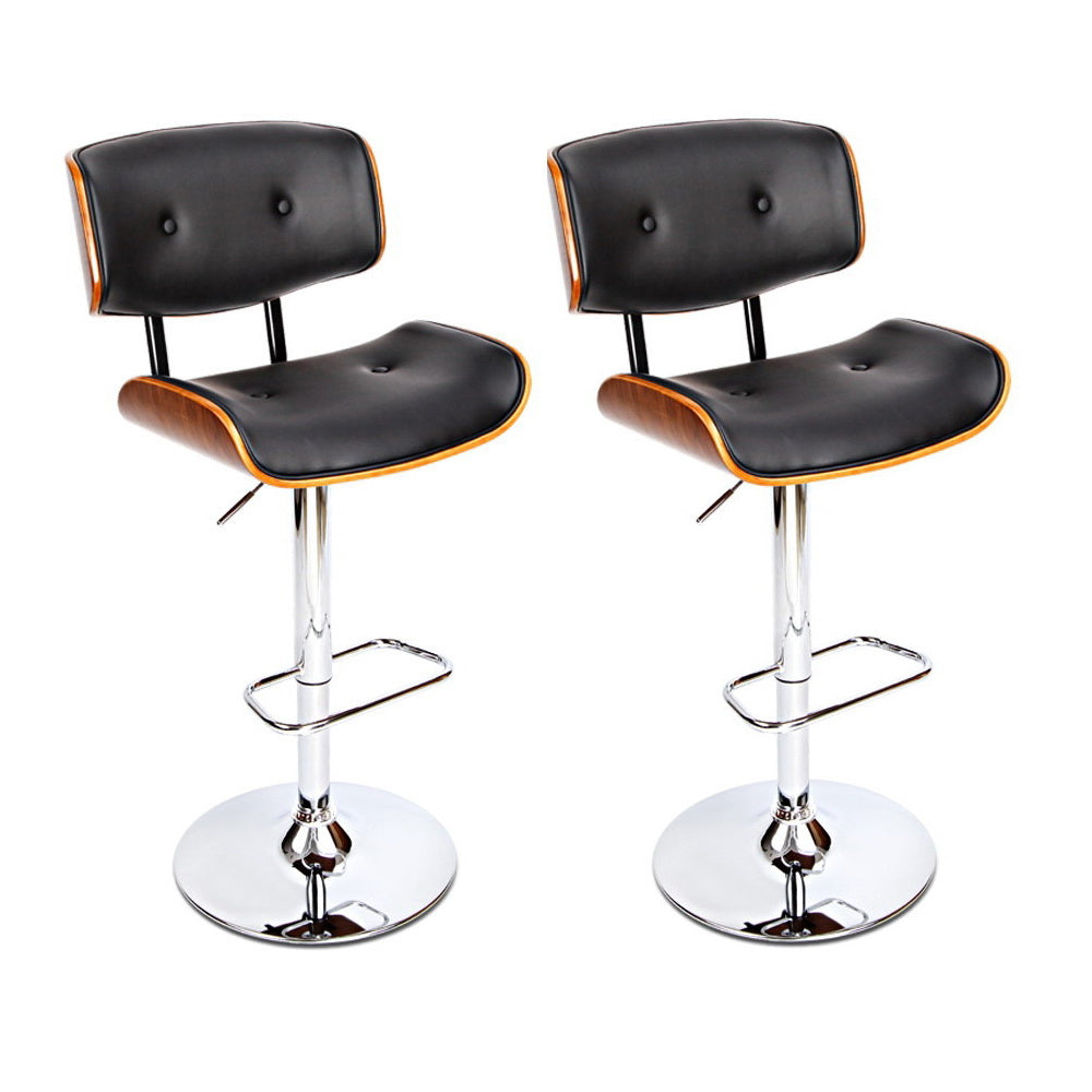 Set of 2 Wooden Gas Lift Bar Stools - Black and Chrome - image1