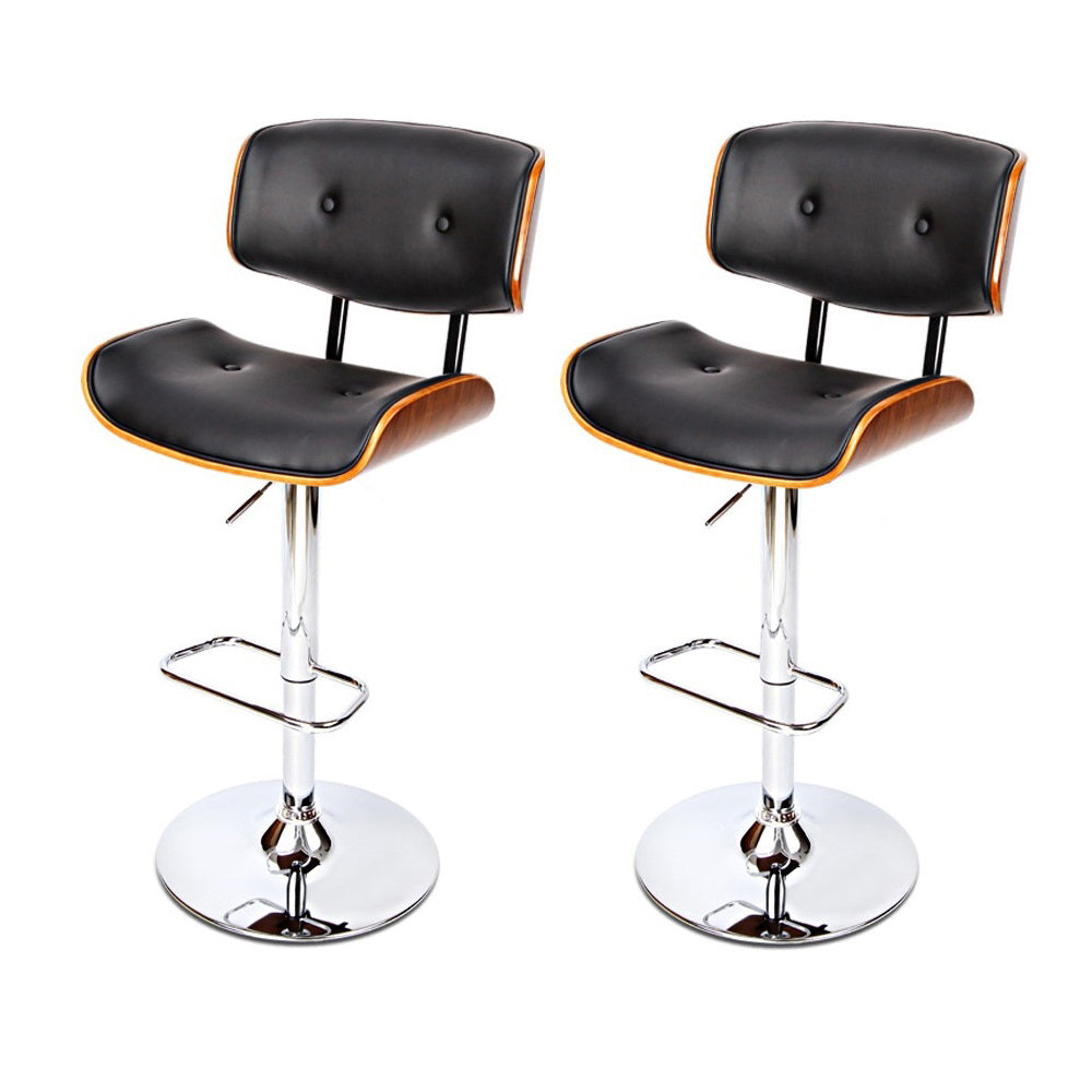 set of 2 Wooden Bar Stools Bar Stool Kitchen Chair Dining Black Pad Gas Lift - image3