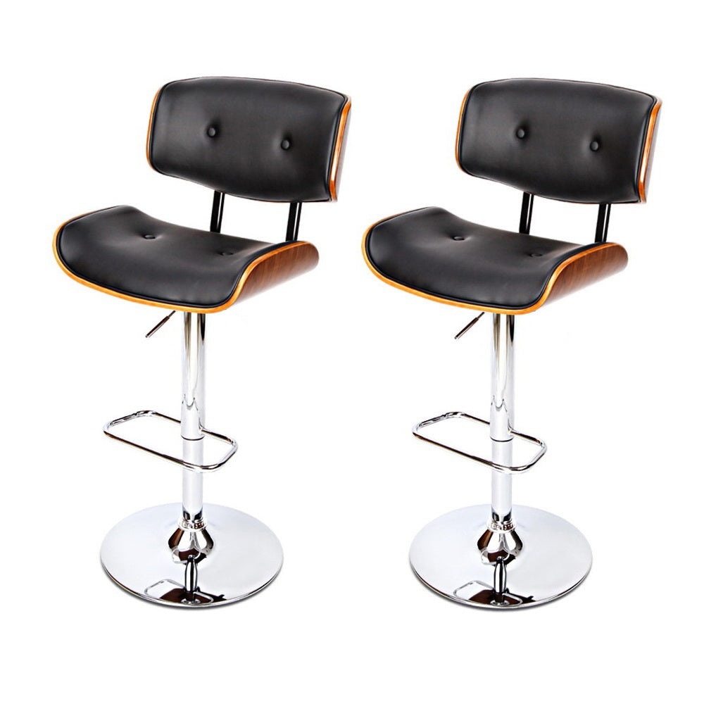 Set of 2 Wooden Gas Lift Bar Stools - Black and Chrome - image3